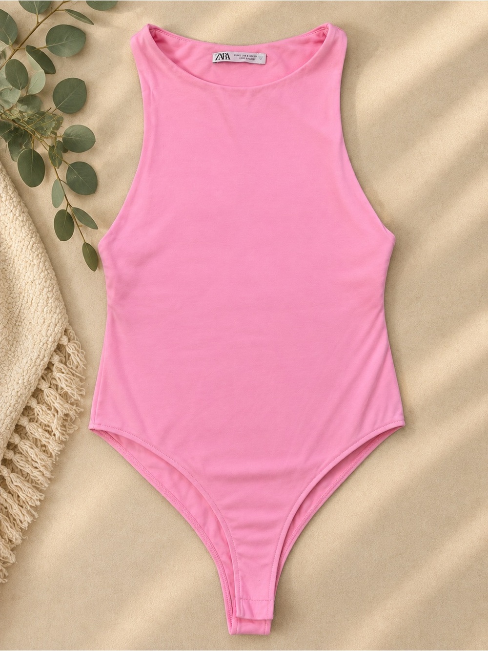 Zara Pink Sleeveless High-Neck One-Piece Bodysuit